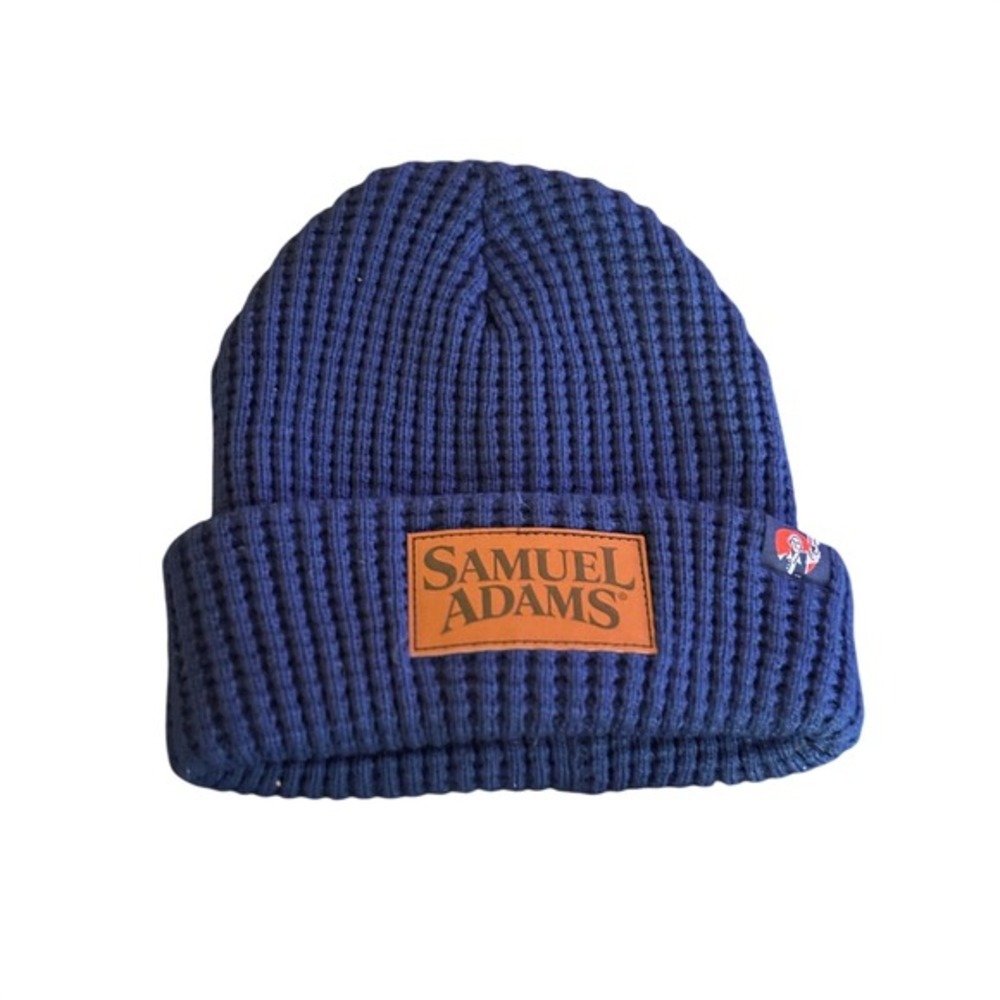 Samuel Adams Blue Waffle Knit Beanie Hat‎ Logo Patch Cuffed Watch Cap